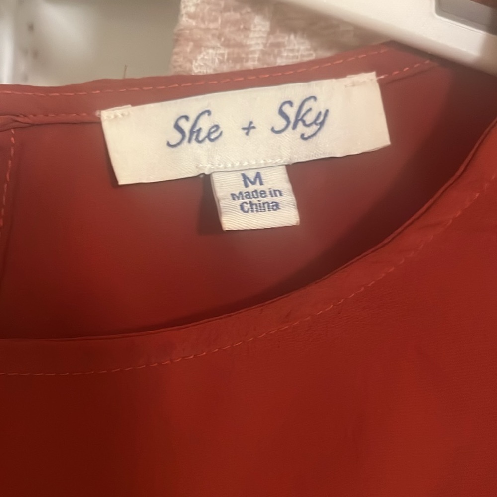 She & Sky size M long sleeve blouse orange/red fall top classic - Picture 4 of 5